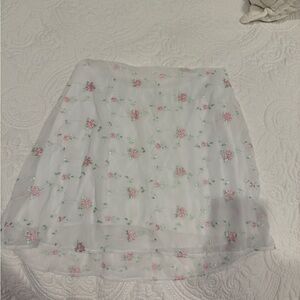 Floral Embroidered White Skirt